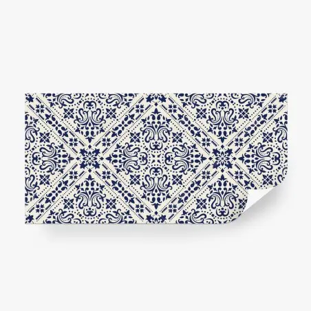 Papier peint motif damassé bleu marine sur fond crème – Wallnifity®