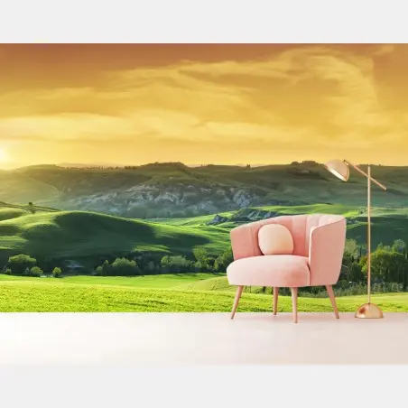 Papier peint douceur des collines de Toscane au coucher du soleil – Wallnifity®