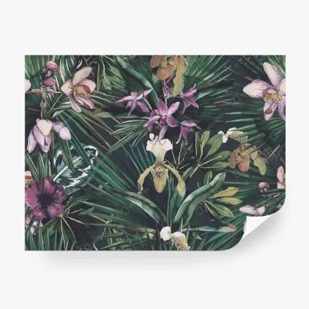 Papier peint paradis tropical aux orchidées aquarellées – Wallnifity®