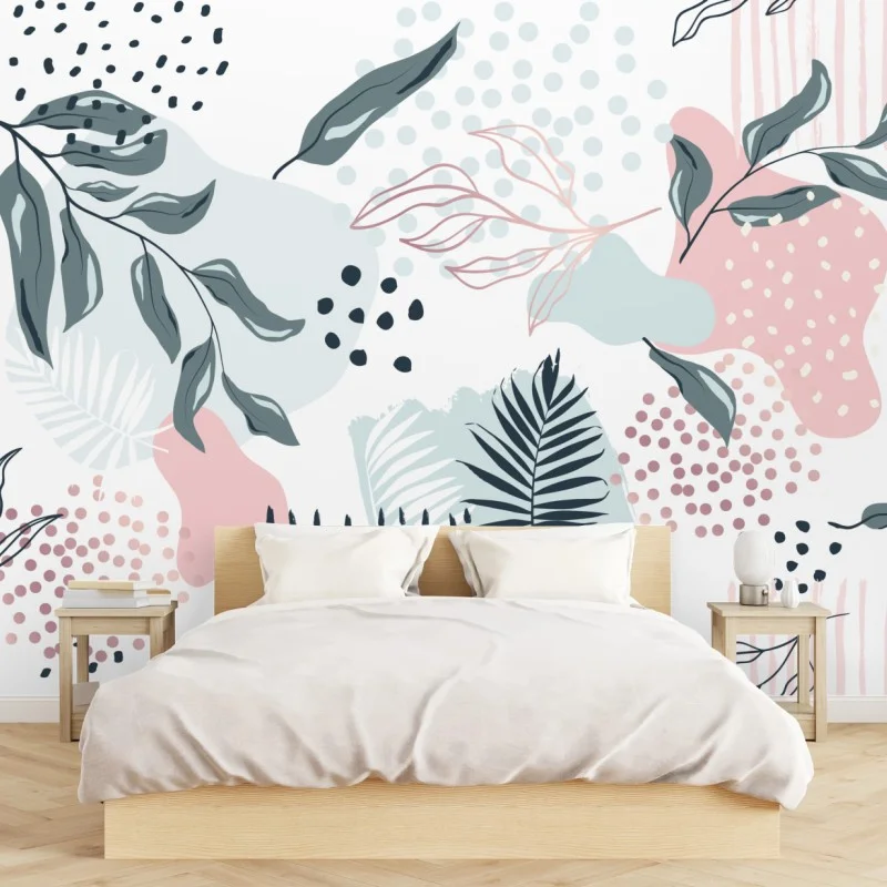 Papier peint motif botanique abstrait aux tons pastel – Wallnifity® Papier peint motif botanique abstrait aux tons pastel – Wallnifity®