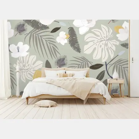 Papier peint motif botanique tropical pastel – Wallnifity®