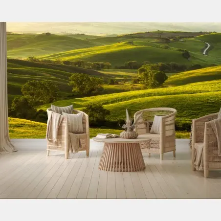 Papier peint collines verdoyantes au soleil doré – Wallnifity®