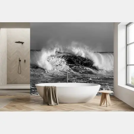 Papier peint vague puissante en noir et blanc – Wallnifity®