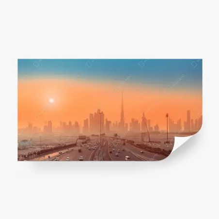 Papier peint panorama orangé de Dubaï au coucher du soleil – Wallnifity®