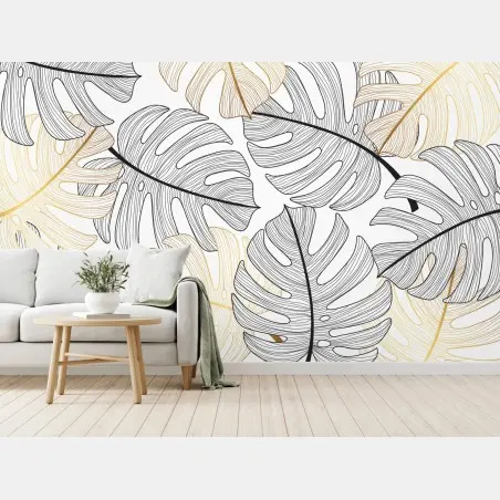 Papier peint motif feuilles de monstera noir et doré – Wallnifity®