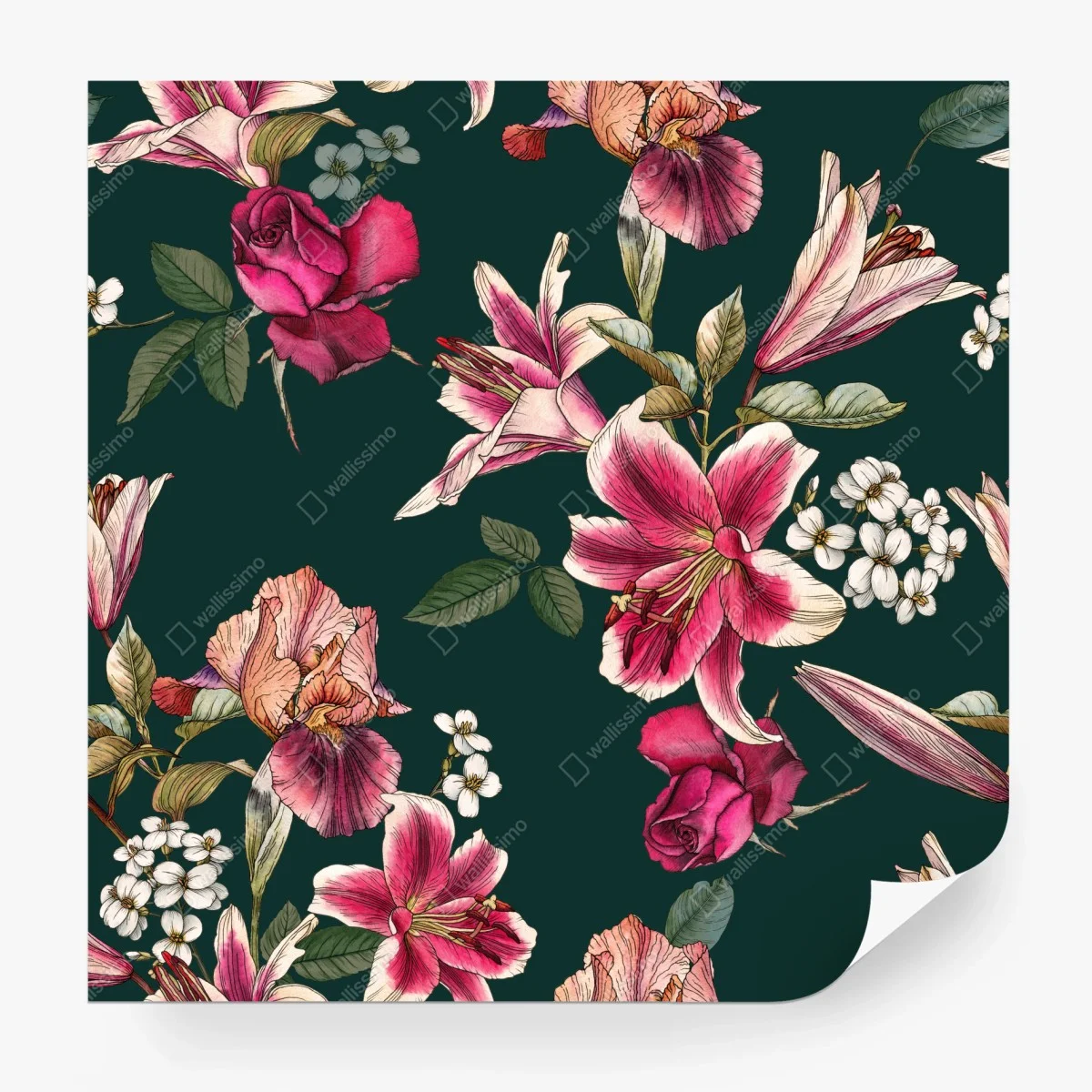 Papier peint motif floral élégant sur fond vert profond – Wallnifity® Papier peint motif floral élégant sur fond vert profond – Wallnifity®