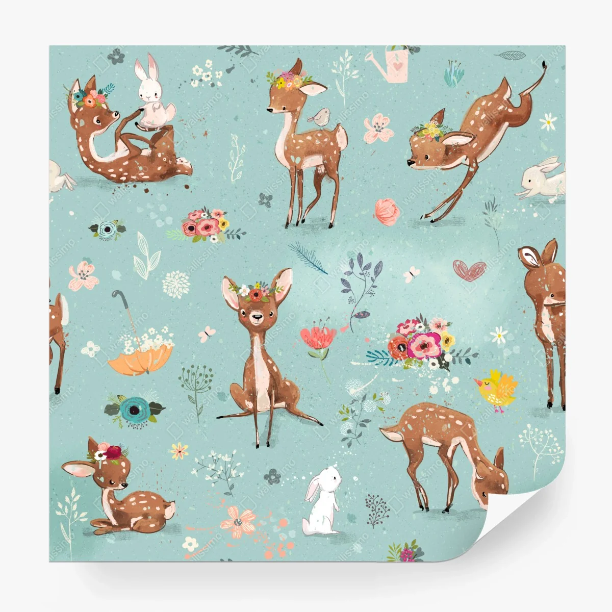 Papier peint douce forêt de faons et lapins – Wallnifity® Papier peint douce forêt de faons et lapins – Wallnifity®