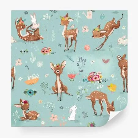 Papier peint douce forêt de faons et lapins – Wallnifity®