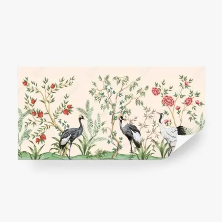 Papier peint scène botanique aux grues élégantes – Wallnifity®