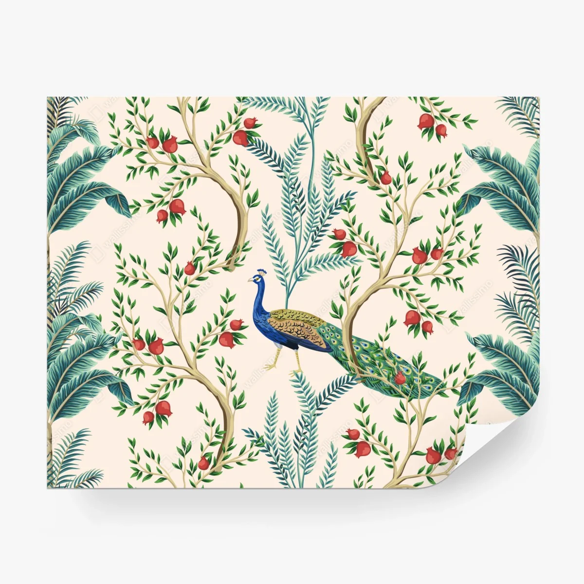 Papier peint motif paon et grenades dans un décor botanique – Wallnifity® Papier peint motif paon et grenades dans un décor botanique – Wallnifity®
