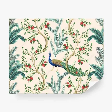 Papier peint motif paon et grenades dans un décor botanique – Wallnifity®