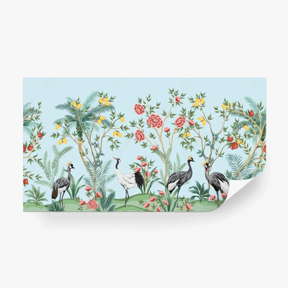 Papier peint jardin tropical aux grues élégantes – Wallnifity® Papier peint jardin tropical aux grues élégantes – Wallnifity®