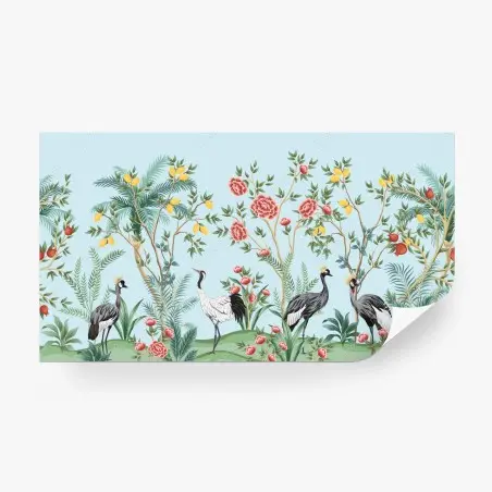 Papier peint jardin tropical aux grues élégantes – Wallnifity®