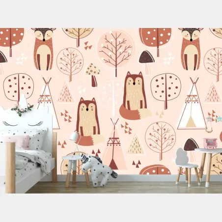 Papier peint motif renard doux pour chambre d'enfant – Wallnifity®
