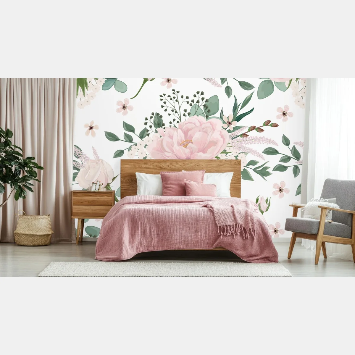 Papier peint bouquet pastel de pivoines et eucalyptus – Wallnifity® Papier peint bouquet pastel de pivoines et eucalyptus – Wallnifity®