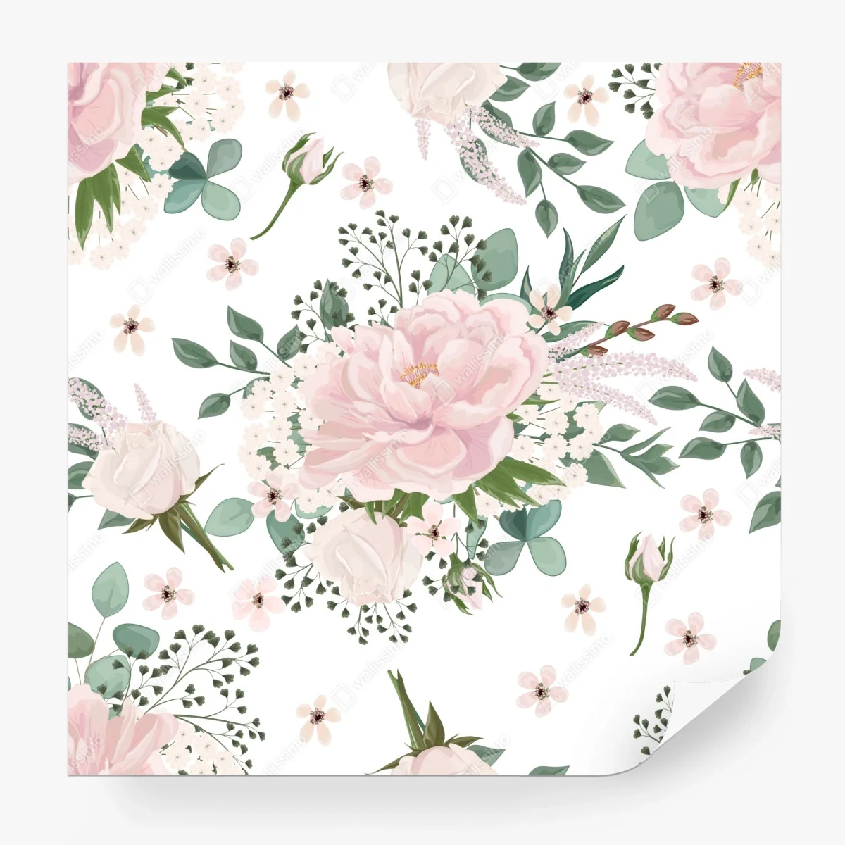 Papier peint bouquet pastel de pivoines et eucalyptus – Wallnifity® Papier peint bouquet pastel de pivoines et eucalyptus – Wallnifity®
