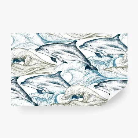 Papier peint danse des dauphins sur vagues stylisées – Wallnifity®