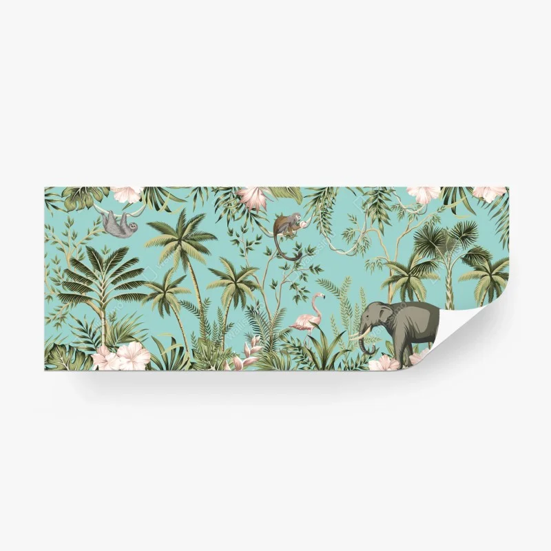 Papier peint jungle tropical vintage sur fond bleu – Wallnifity®