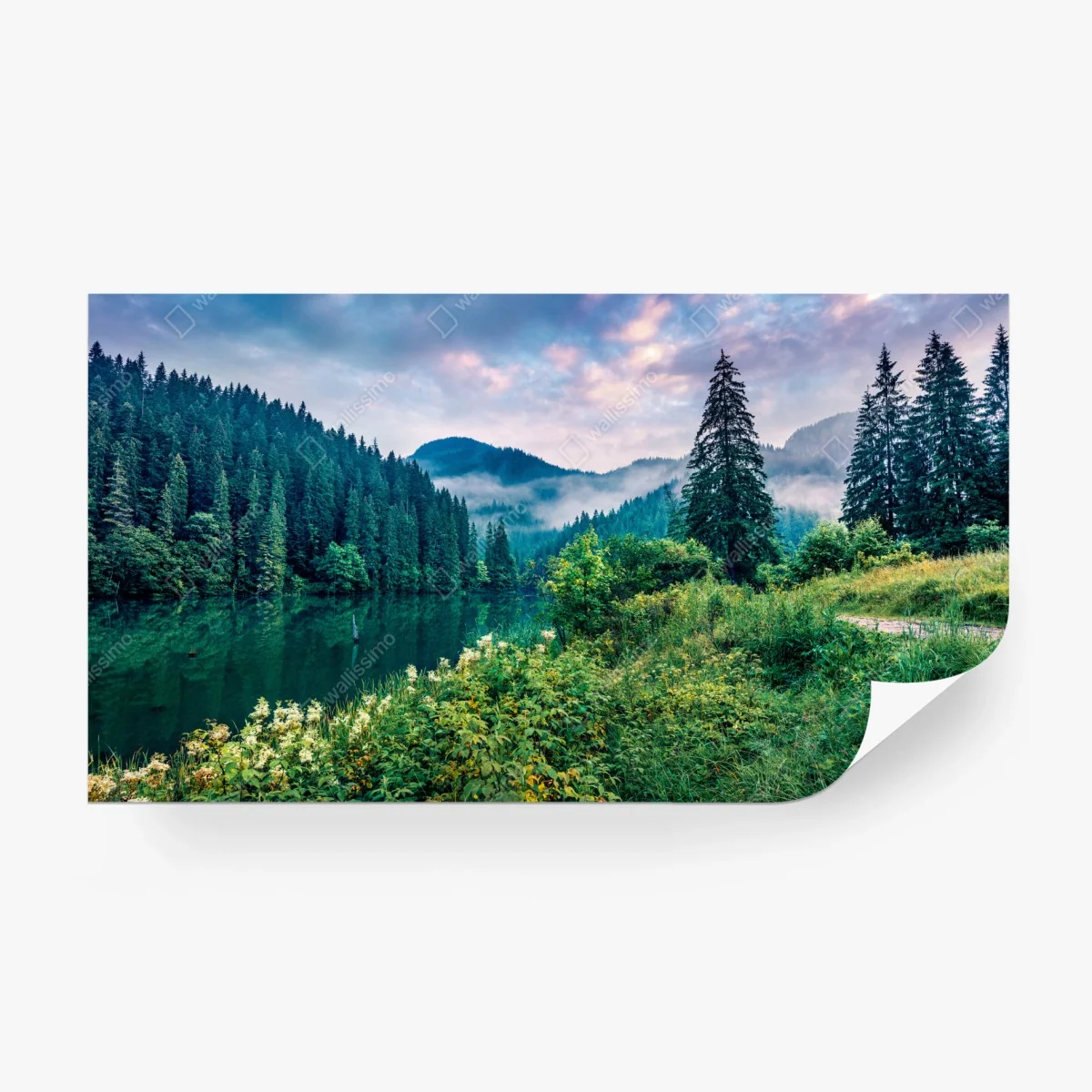 Papier peint aube brumeuse sur le lac Lacu Roșu – Wallnifity® Papier peint aube brumeuse sur le lac Lacu Roșu – Wallnifity®