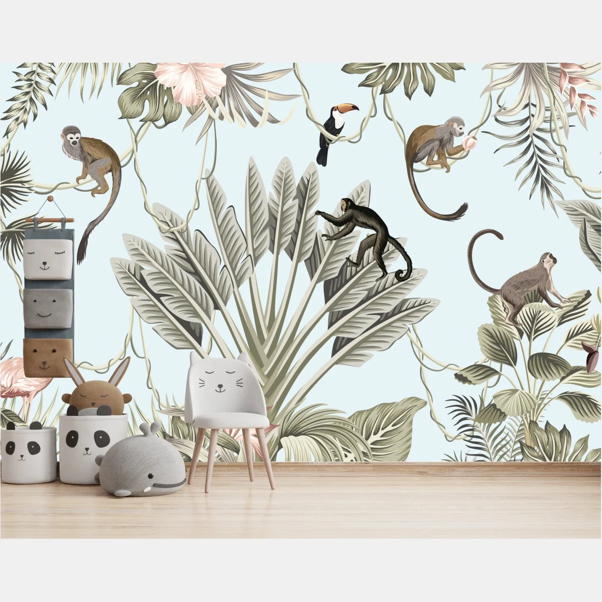 Papier peint motif de jungle tropicale en tons pastel – Wallnifity® Papier peint motif de jungle tropicale en tons pastel – Wallnifity®