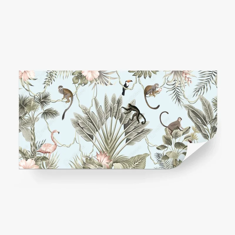 Papier peint motif de jungle tropicale en tons pastel – Wallnifity® Papier peint motif de jungle tropicale en tons pastel – Wallnifity®