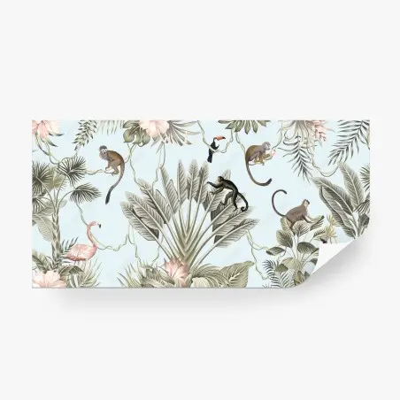 Papier peint motif de jungle tropicale en tons pastel – Wallnifity®