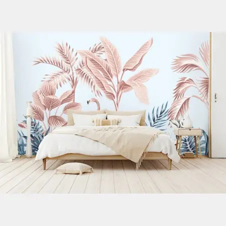 Papier peint jungle pastel au flamant rose – Wallnifity®