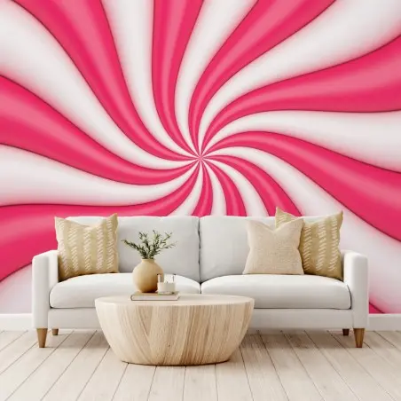 Papier peint tourbillon rose et blanc aux ondulations douces – Wallnifity®