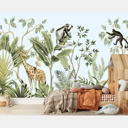Papier peint scène de jungle tropicale illustrée – Wallnifity®