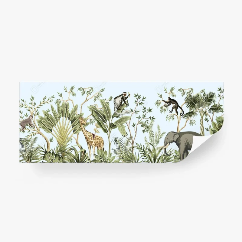 Papier peint scène de jungle tropicale illustrée – Wallnifity®