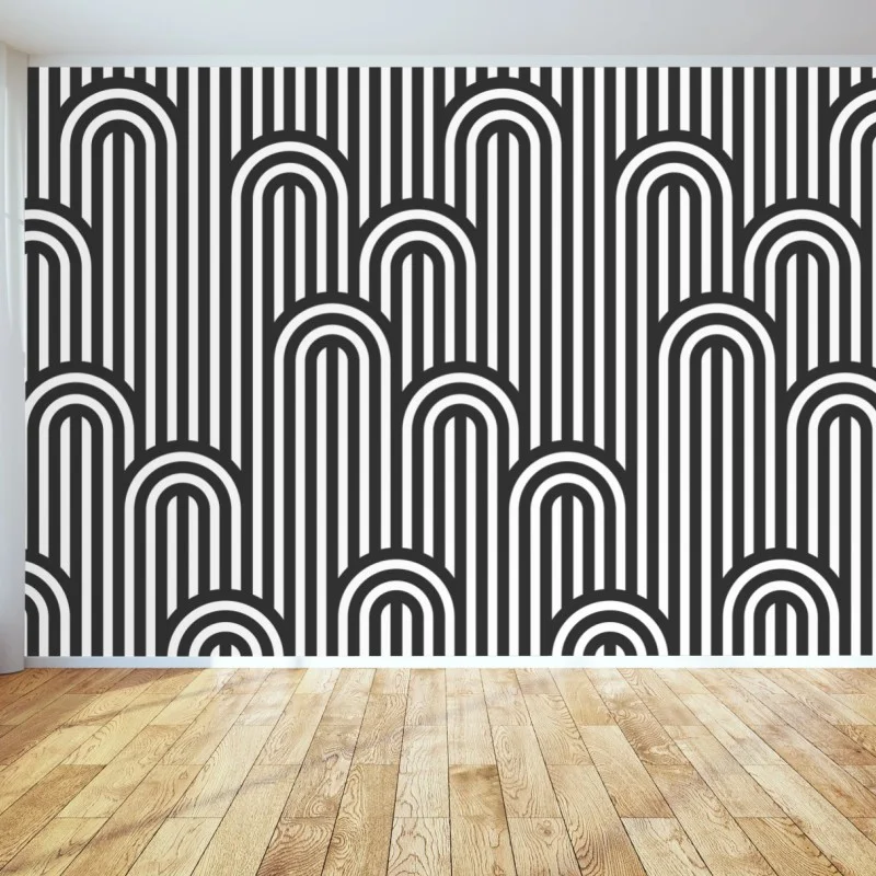 Papier peint motif d'arches géométriques noir et blanc – Wallnifity®