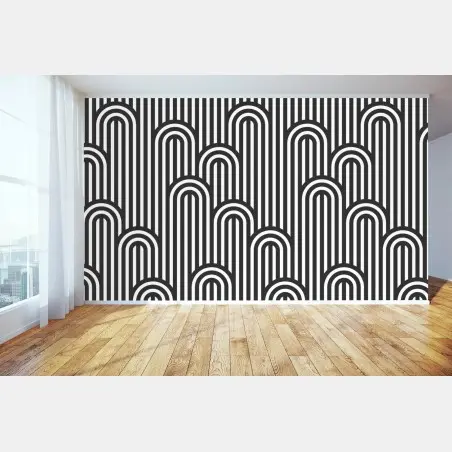 Papier peint motif d'arches géométriques noir et blanc – Wallnifity®