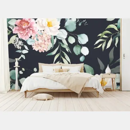 Papier peint bouquet aquarelle sur fond sombre – Wallnifity®