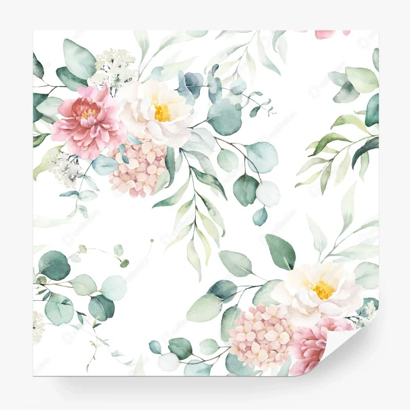 Papier peint motif floral aquarelle aux pivoines et eucalyptus – Wallnifity® Papier peint motif floral aquarelle aux pivoines et eucalyptus – Wallnifity®