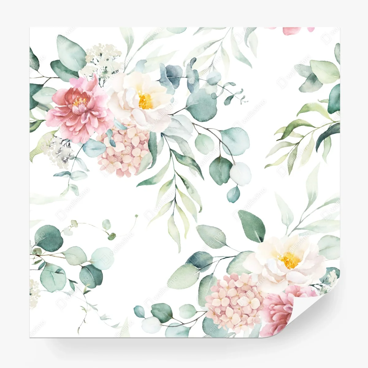 Papier peint motif floral aquarelle aux pivoines et eucalyptus – Wallnifity® Papier peint motif floral aquarelle aux pivoines et eucalyptus – Wallnifity®