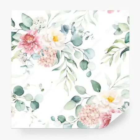 Papier peint motif floral aquarelle aux pivoines et eucalyptus – Wallnifity®