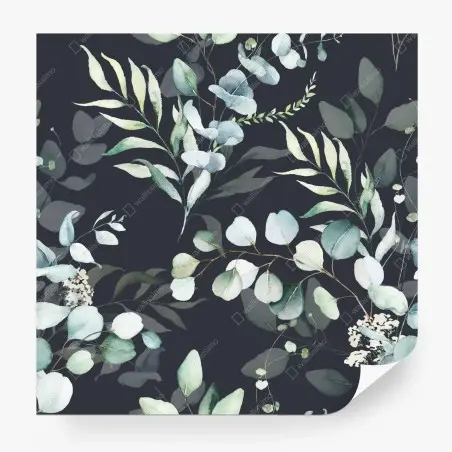 Papier peint motif de feuillages aquarelle sur fond sombre – Wallnifity®
