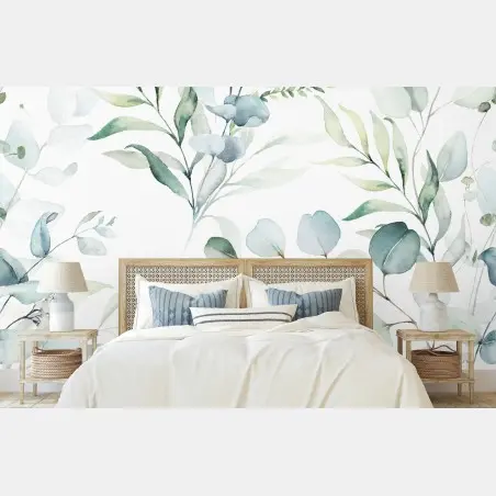Papier peint eucalyptus aquarelle élégant motif botanique apaisant – Wallnifity®