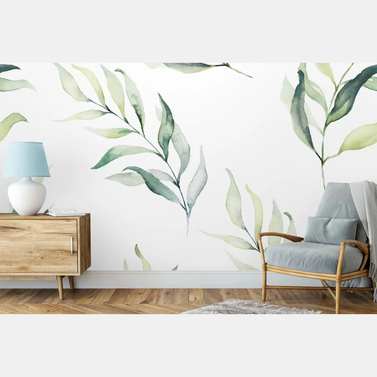 Papier peint motif feuilles aquarelle vertes sur fond blanc – Wallnifity® Papier peint motif feuilles aquarelle vertes sur fond blanc – Wallnifity®