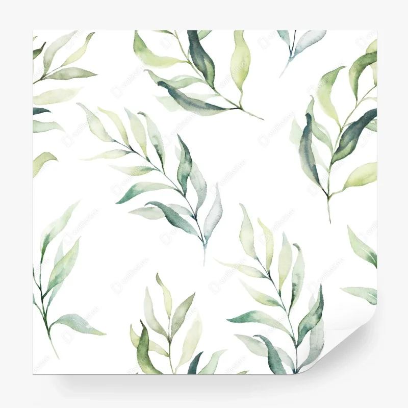 Papier peint motif feuilles aquarelle vertes sur fond blanc – Wallnifity® Papier peint motif feuilles aquarelle vertes sur fond blanc – Wallnifity®
