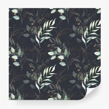 Papier peint motif feuilles aquarelle avec accents dorés sur fond sombre – Wallnifity®