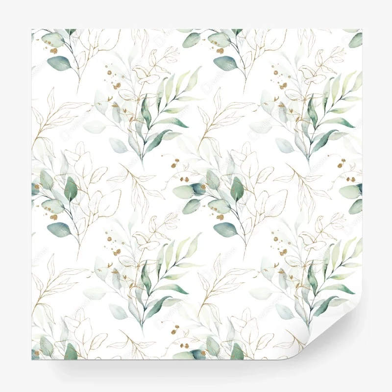 Papier peint motif botanique aquarelle vert et doré – Wallnifity® Papier peint motif botanique aquarelle vert et doré – Wallnifity®