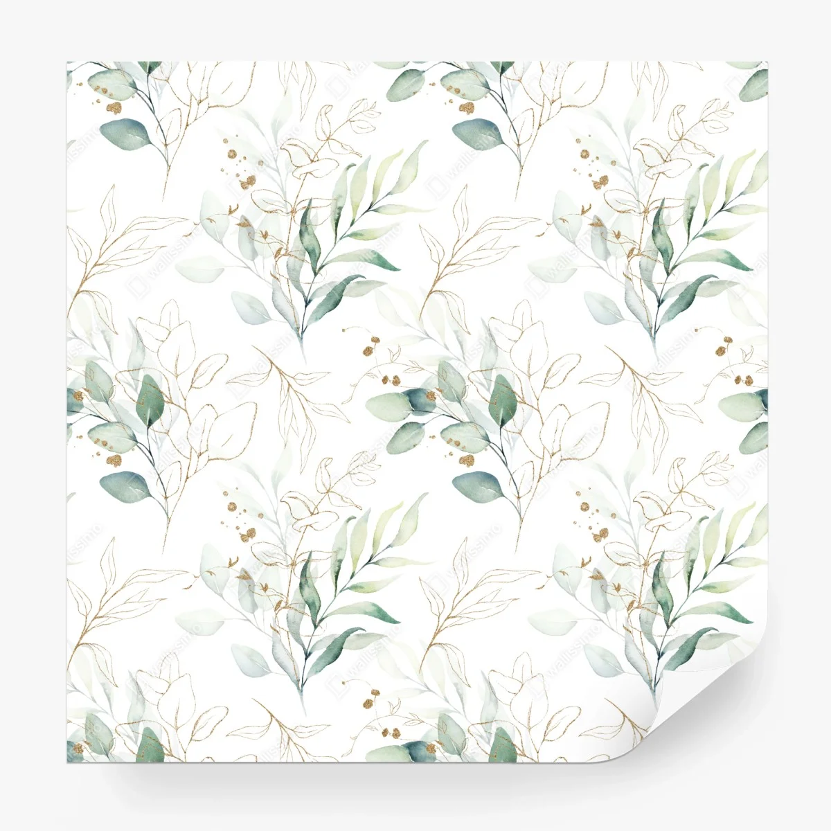 Papier peint motif botanique aquarelle vert et doré – Wallnifity® Papier peint motif botanique aquarelle vert et doré – Wallnifity®