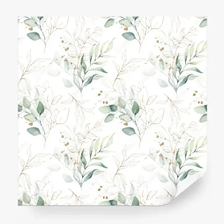 Papier peint motif botanique aquarelle vert et doré – Wallnifity®