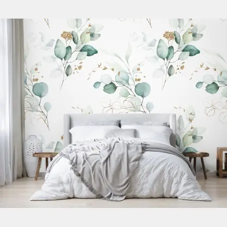 Papier peint motif botanique aquarelle eucalyptus doré – Wallnifity®