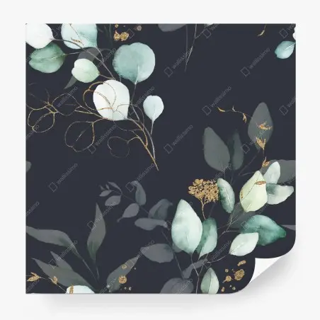 Papier peint motif eucalyptus doré sur fond anthracite – Wallnifity®