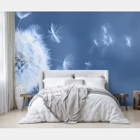 Papier peint pissenlit en suspension sur fond bleu – Wallnifity®