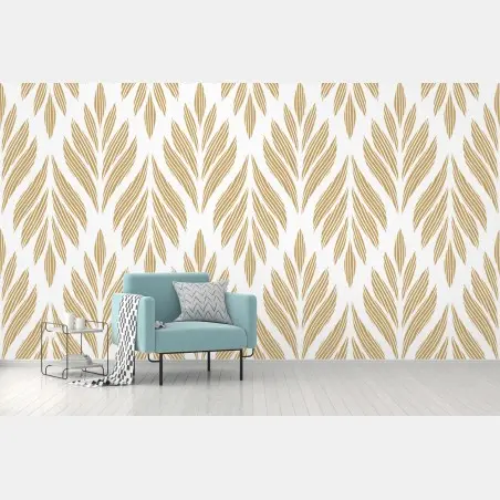 Papier peint motif feuilles dorées pour décoration murale – Wallnifity®