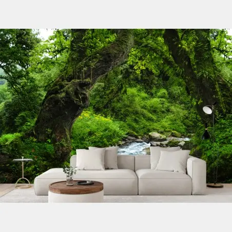 Papier peint arc naturel verdoyant au bord du ruisseau – Wallnifity®