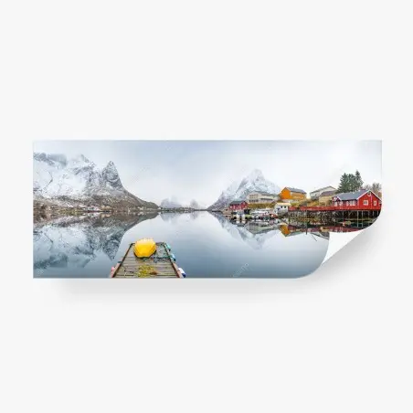 Papier peint reflets du fjord et village nordique – Wallnifity®